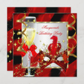 RED金ゴールドマスクマスカレードパーティー誕生日 招待状 (正面/裏面)