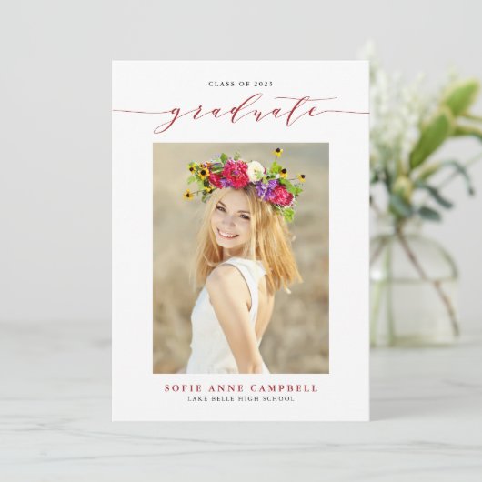 Red お洒落 Script 2022写真卒業 案内状 (スタンド正面)