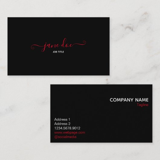 Red よくはしゃぐ Businessスタイリッシュ Brand Identity Black 名刺 (正面/裏面)