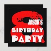 RED モダン 8歳の誕生パーティーV11A 招待状 (正面/裏面)