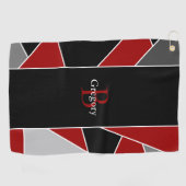 Red モダン Gray Geometric抽象芸術Monogram名 ゴルフタオル (横)