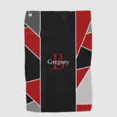Red モダン Gray Geometric抽象芸術Monogram名 ゴルフタオル (正面)