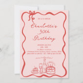 RED モダン Hand Drawn 30th Birthday招待状 招待状 (正面)