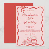 RED モダン Hand Drawn 30th Birthday招待状 招待状 (正面/裏面)