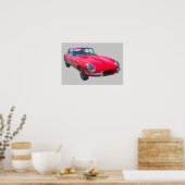 Red 1964 Jaguar XKE Antique Sports Car ポスター (キッチン)