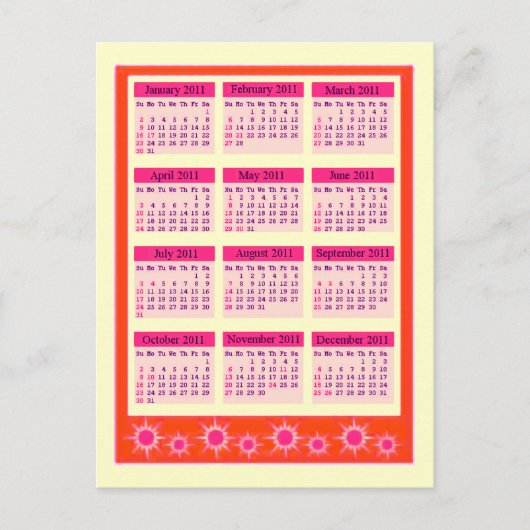 Red 2011年at a Glanceカレンダー ポストカード (正面)