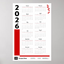 Red 2026 Corporate Wall Calendar Poster ポスター