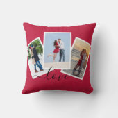 Red 3 Photo Collage Modern Script Love クッション (裏面)