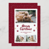 Red 3 Photo Snow Paws Meowy Christmas Card シーズンカード (正面/裏面)
