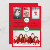 Red 4 Photo Customizable Holiday Card シーズンカード (正面/裏面)