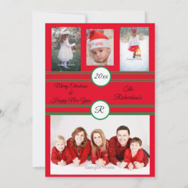 Red 4 Photo Customizable Holiday Card シーズンカード