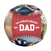 Red 4 Photos Varisty Font World's Greatest Dad 野球ボール (裏面)