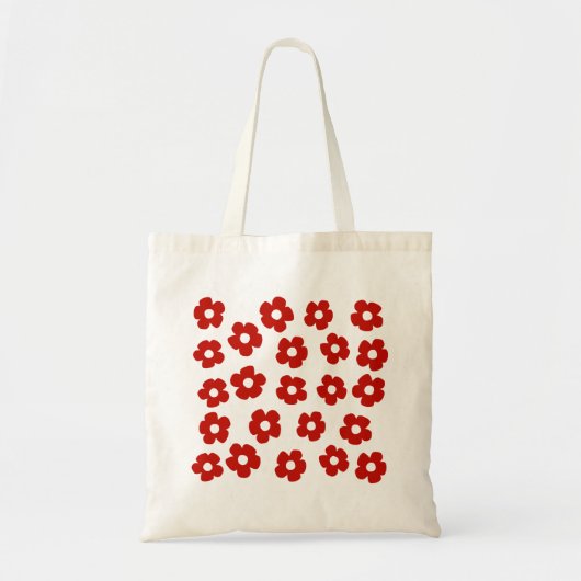 Red Abstract Hand Painted Flower Pattern Tote Bag トートバッグ (正面)