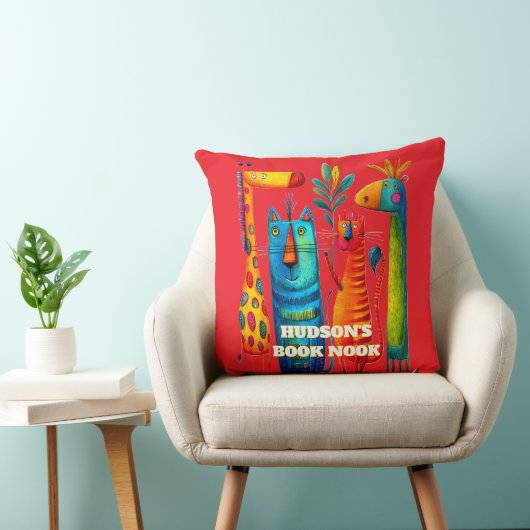 Red Abstract Safari Pals Kids Throw Pillow クッション (椅子)