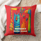 Red Abstract Safari Pals Kids Throw Pillow クッション (ブランケット)