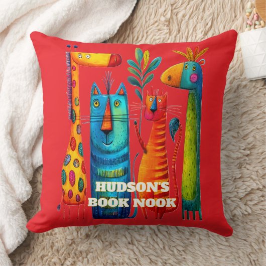 Red Abstract Safari Pals Kids Throw Pillow クッション (ブランケット)