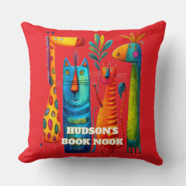 Red Abstract Safari Pals Kids Throw Pillow クッション