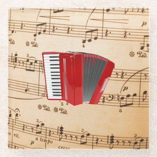 Red Accordion、人気があるデザイン、 ガラスコースター (正面)