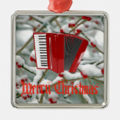 Red Accordion - Berries in the Snow Background メタルオーナメント (正面)