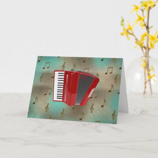 Red Accordion on Music Notesカード カード (黄色い花)