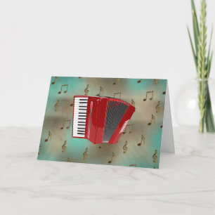 Red Accordion on Music Notesカード カード