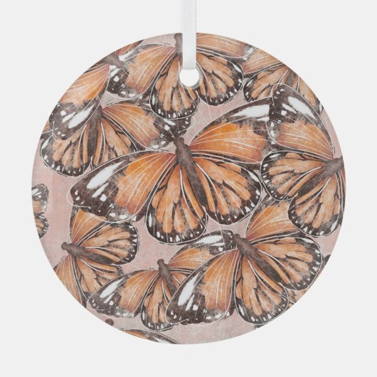 Red Admiral蝶ピンクの背景 ガラスオーナメント (正面)