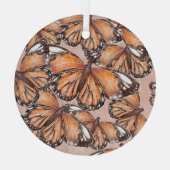 Red Admiral蝶ピンクの背景 ガラスオーナメント (裏面)