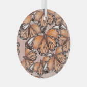 Red Admiral蝶ピンクの背景 ガラスオーナメント (正面右)