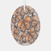 Red Admiral蝶ピンクの背景 ガラスオーナメント (正面左)