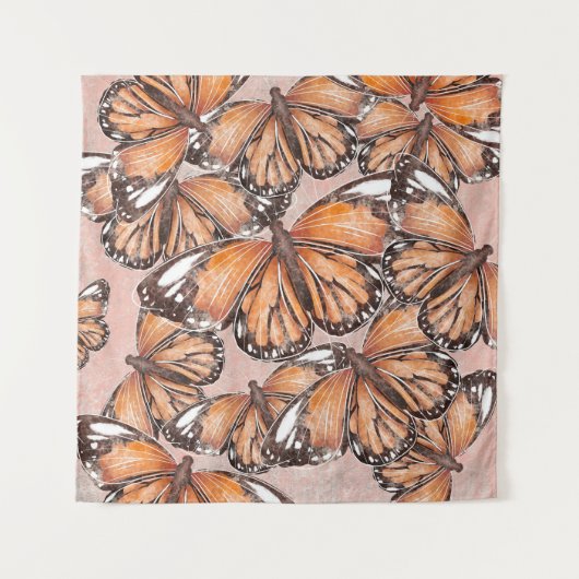 Red Admiral蝶ピンクの背景 タペストリー (正面)