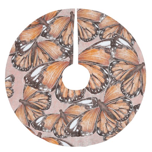 Red Admiral蝶ピンクの背景 ブラッシュドポリエステルツリースカート (正面)