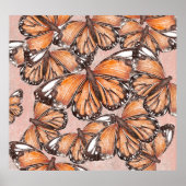 Red Admiral蝶ピンクの背景 ポスター (正面)
