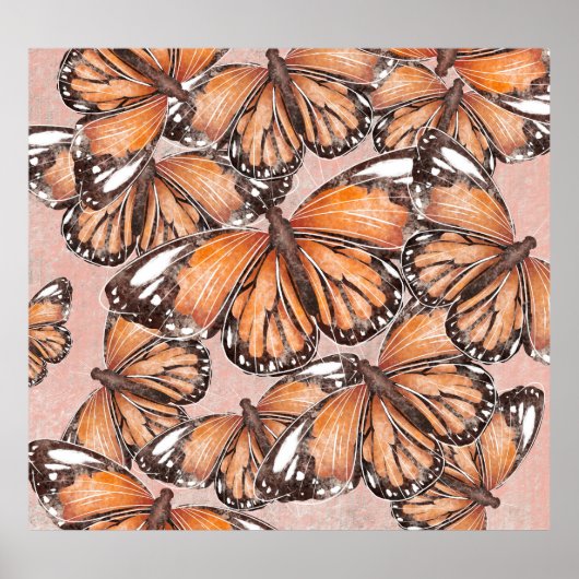 Red Admiral蝶ピンクの背景 ポスター (正面)