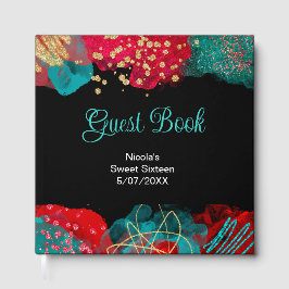 Red Alcohol Ink Sweet 16 Birthday Party  ゲストブック