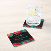 Red Alcohol Ink Sweet 16 Birthday Party スクエアペーパーコースター (インサイチュ)