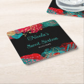 Red Alcohol Ink Sweet 16 Birthday Party スクエアペーパーコースター (アングル)