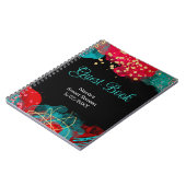 Red Alcohol Ink Sweet 16 Birthday Party Guest Book ノートブック (左側)