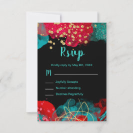 Red Alcohol Ink Sweet 16 Birthday Party RSVP