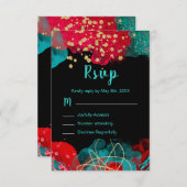 Red Alcohol Ink Sweet 16 Birthday Party RSVP (正面/裏面)