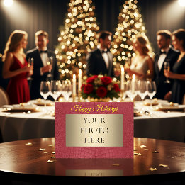 Red Alligator Printed Faux Texture Photo Happy シーズンカード