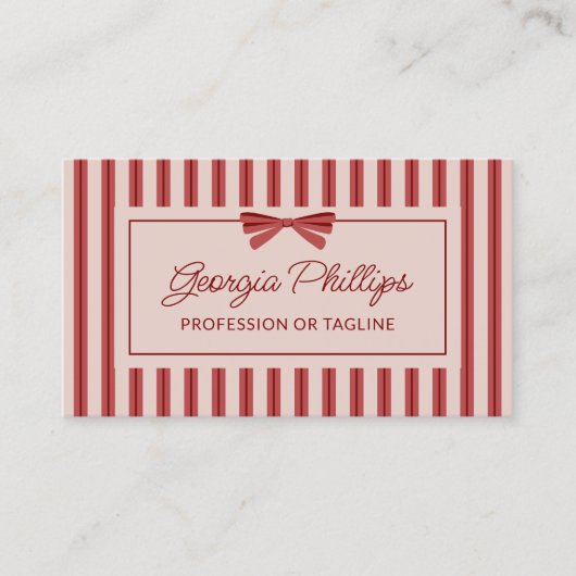 Red & Almond Stripes & Bow Retro 名刺 (正面)