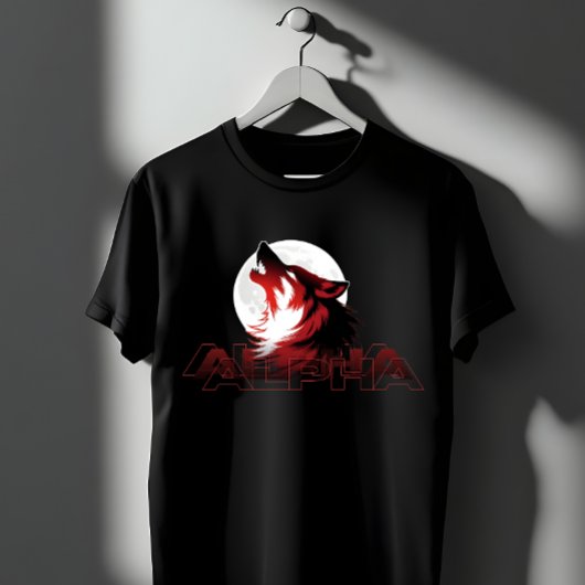 Red Alpha Wolf Howling Moon Graphic Tシャツ