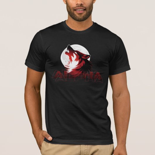 Red Alpha Wolf Howling Moon Graphic Tシャツ (正面)