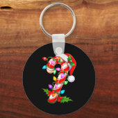 Red &amp; White Candy Cane Crew Christmas Santa Ha キーホルダー (正面)