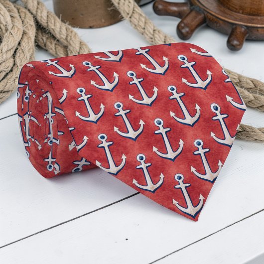 Red Anchor Nautical Custom Necktie ネクタイ