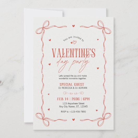Red And Beige Valentine's Day Party Invitation 招待状 (正面)