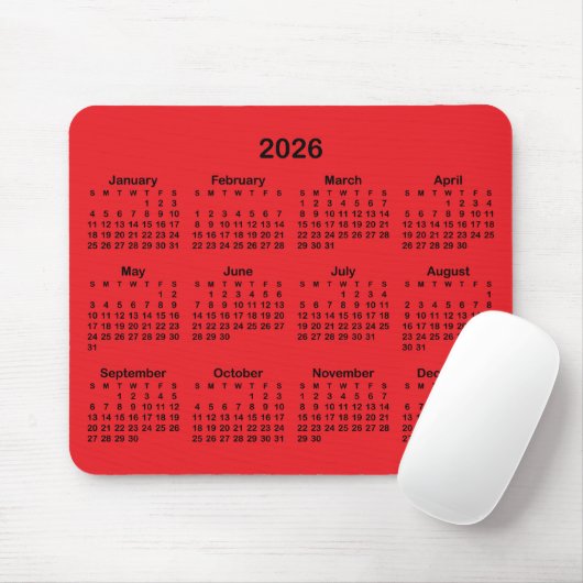 Red and Black 2026 Calendar マウスパッド (マウス)