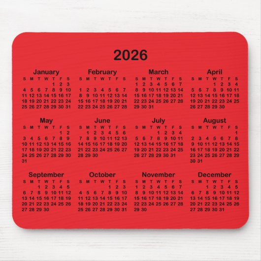Red and Black 2026 Calendar マウスパッド (正面)