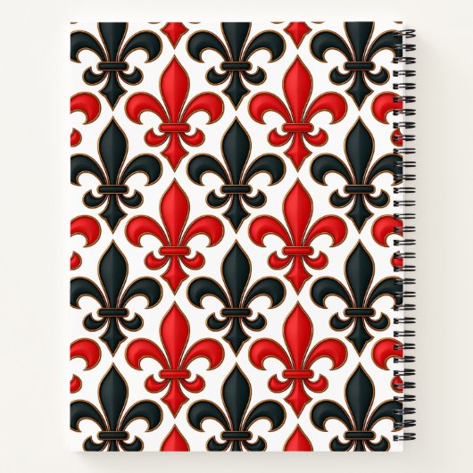 Red and Black Baroque Fleur-de-lis Pattern Design ノートブック (裏面)
