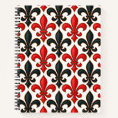 Red and Black Baroque Fleur-de-lis Pattern Design ノートブック (正面)